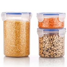 Airtight and leakproof food storage containers in a set of three, ideal for keeping food fresh.