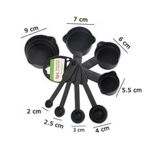 Measuring cups and spoons, black plastic, 8 pcs.