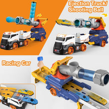 Truck Toys for Kids, Large Truck Toys Include 2 Racing Cars+4 Ball, with Light & Sounds, Eejection & Shooting Transport Cars Toy, Gifts for Boys Girls (Battery Not Included)