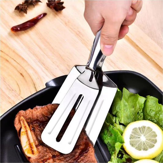 Multifunction cooking serving turner, stainless steel BBQ kitchen tongs