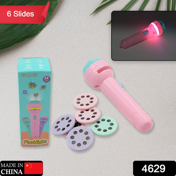 Kids' flashlight torch with projector feature and educational slides.