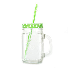 Mason jar mug with handle and straw, perfect for serving drinks at parties or gatherings.